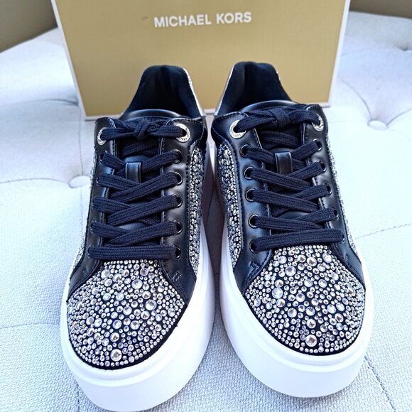 Michael Kors Romey Embellished Platform Sneaker Black 49F5RMFS1S - Picture 5 of 13